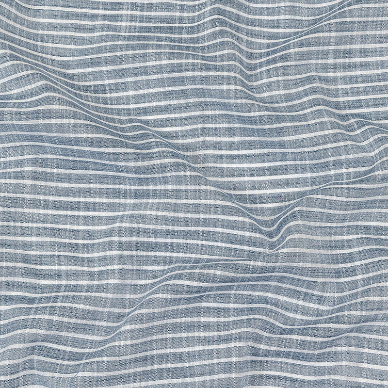 Colony Blue and White Striped Slubbed Cotton and Polyester Woven