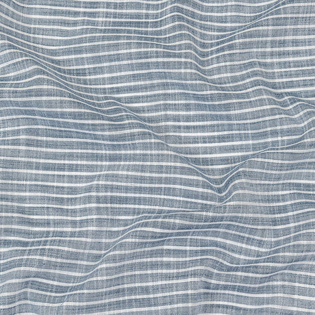 Colony Blue and White Striped Slubbed Cotton and Polyester Woven