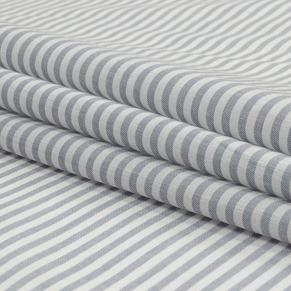 White and Blue Gray Candy Striped Cotton and Polyester Shirting