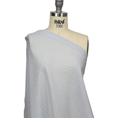 White and Blue Gray Candy Striped Cotton and Polyester Shirting