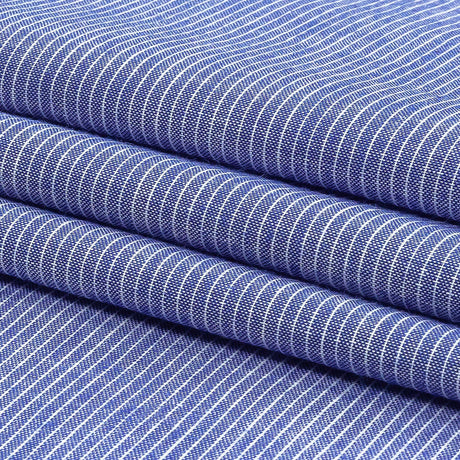 Cobalt and White Pinstriped Cotton and Polyester Shirting