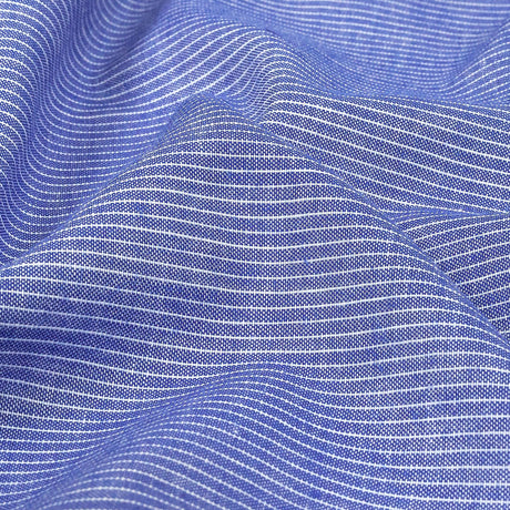Cobalt and White Pinstriped Cotton and Polyester Shirting