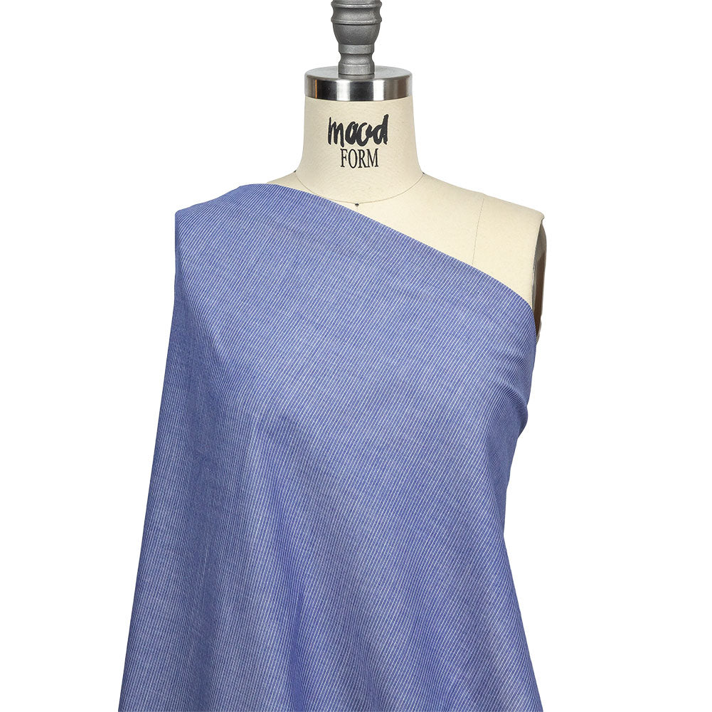 Cobalt and White Pinstriped Cotton and Polyester Shirting