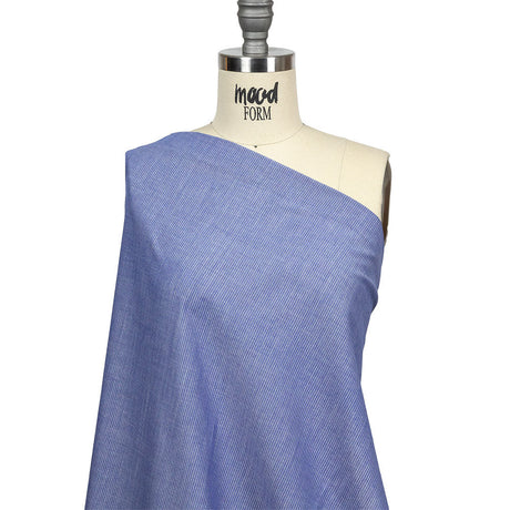 Cobalt and White Pinstriped Cotton and Polyester Shirting