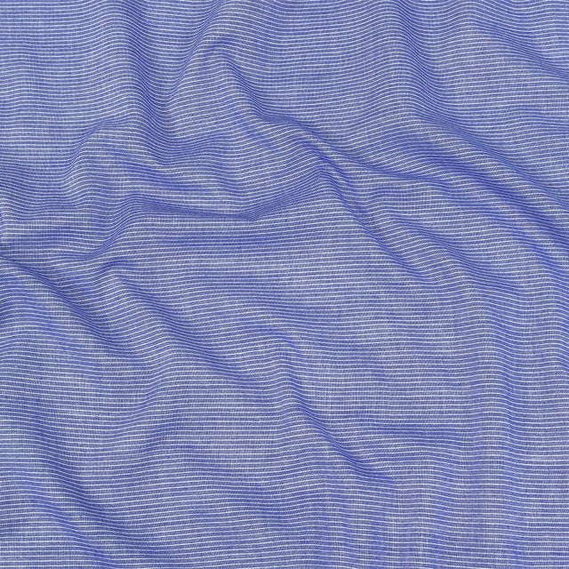 Cobalt and White Pinstriped Cotton and Polyester Shirting