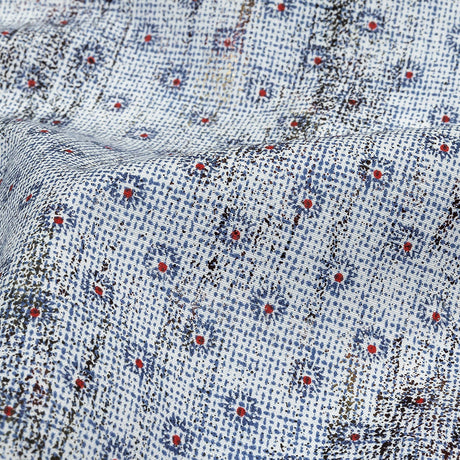 Red and Blue Flowers and Dots Cotton and Polyester Shirting with Distressed Foil Topcoat