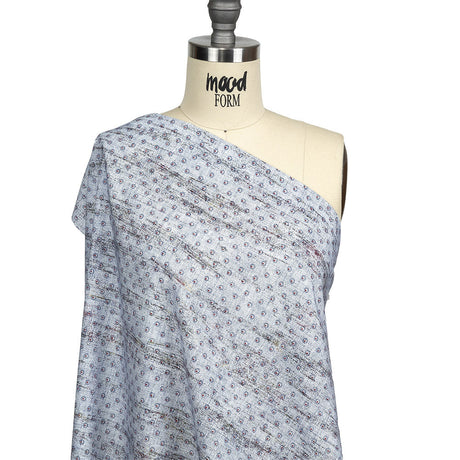 Red and Blue Flowers and Dots Cotton and Polyester Shirting with Distressed Foil Topcoat