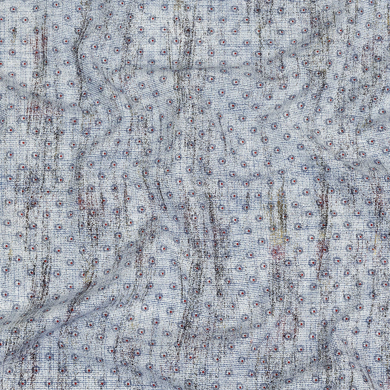 Red and Blue Flowers and Dots Cotton and Polyester Shirting with Distressed Foil Topcoat