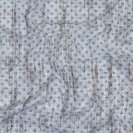 Red and Blue Flowers and Dots Cotton and Polyester Shirting with Distressed Foil Topcoat