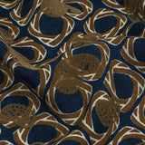 Beige and Navy Flocked Paisley on Twisted Squares Printed Viscose Woven