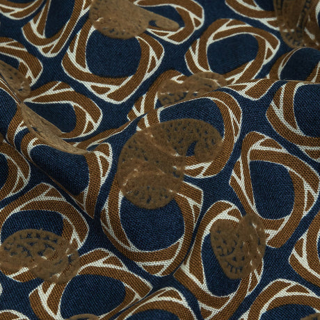 Beige and Navy Flocked Paisley on Twisted Squares Printed Viscose Woven