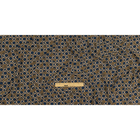 Beige and Navy Flocked Paisley on Twisted Squares Printed Viscose Woven