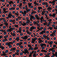 Salsa and Navy Flocked Paisley on Twisted Squares Printed Viscose Woven