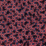 Salsa and Navy Flocked Paisley on Twisted Squares Printed Viscose Woven
