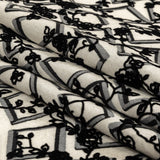 Black and White Flocked Florals on Tossed Squares Printed Viscose Woven