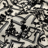 Black and White Flocked Florals on Tossed Squares Printed Viscose Woven