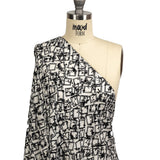 Black and White Flocked Florals on Tossed Squares Printed Viscose Woven