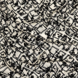 Black and White Flocked Florals on Tossed Squares Printed Viscose Woven