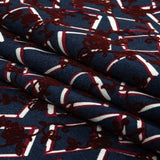 Burgundy, White and Navy Flocked Florals on Tossed Squares Printed Viscose Woven
