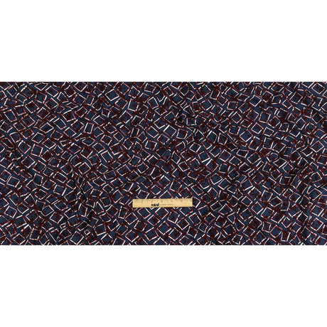 Burgundy, White and Navy Flocked Florals on Tossed Squares Printed Viscose Woven