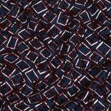 Burgundy, White and Navy Flocked Florals on Tossed Squares Printed Viscose Woven