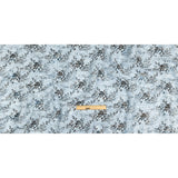 Soft Blue and Gunmetal Foiled Flowers Striated Stretch Cotton Woven