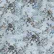 Soft Blue and Gunmetal Foiled Flowers Striated Stretch Cotton Woven