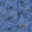 Bright Blue and Gray Foiled Flowers Striated Stretch Cotton Woven
