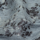 Steel Blue, Silver and Gunmetal Foiled Flowers Striated Stretch Cotton Woven
