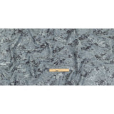 Steel Blue, Silver and Gunmetal Foiled Flowers Striated Stretch Cotton Woven