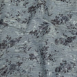 Steel Blue, Silver and Gunmetal Foiled Flowers Striated Stretch Cotton Woven