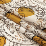 Honey Gold, Brown and White Foiled Paisley on Polka Dot Printed Viscose Woven