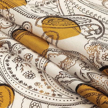 Honey Gold, Brown and White Foiled Paisley on Polka Dot Printed Viscose Woven