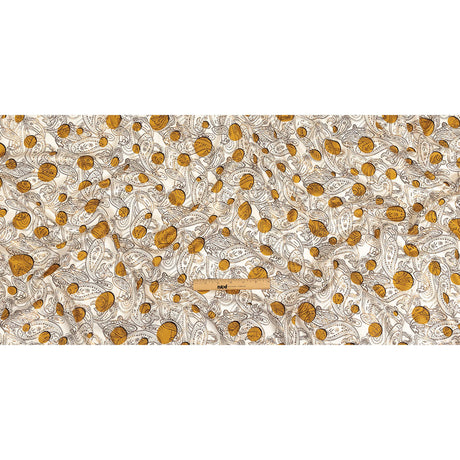 Honey Gold, Brown and White Foiled Paisley on Polka Dot Printed Viscose Woven