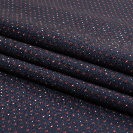Black Iris, Red and White Tiny Medallions Stretch Polyester Woven