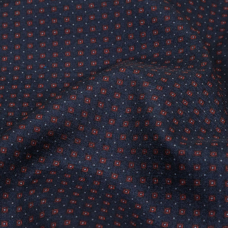 Black Iris, Red and White Tiny Medallions Stretch Polyester Woven