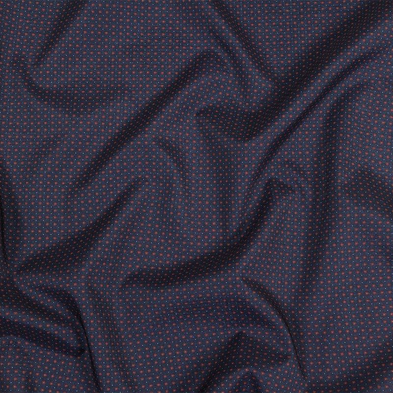 Black Iris, Red and White Tiny Medallions Stretch Polyester Woven