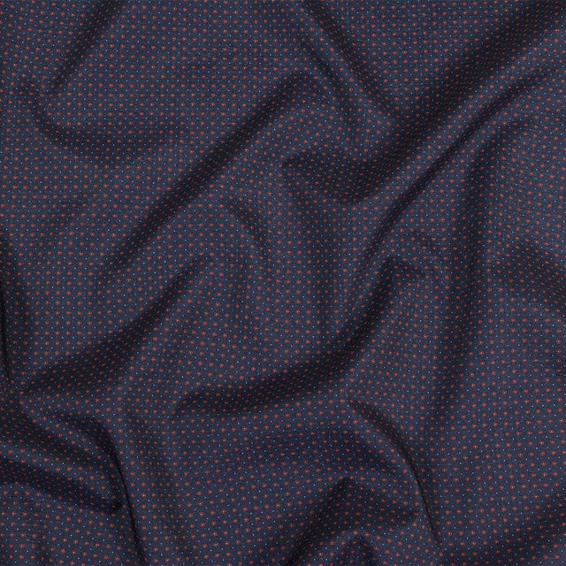 Black Iris, Red and White Tiny Medallions Stretch Polyester Woven