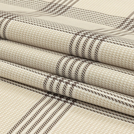 Beige, Brown and White Glen Plaid Twill Cotton Shirting