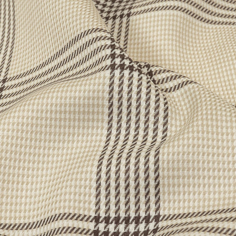 Beige, Brown and White Glen Plaid Twill Cotton Shirting