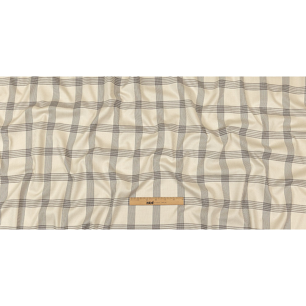 Beige, Brown and White Glen Plaid Twill Cotton Shirting