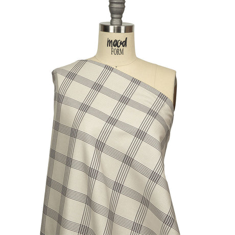 Beige, Brown and White Glen Plaid Twill Cotton Shirting