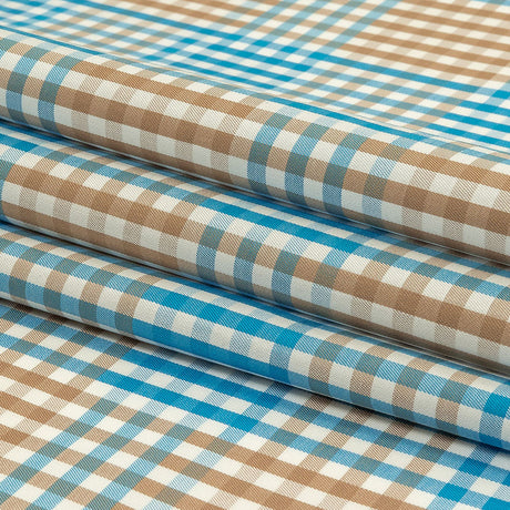 Turquoise, Amphora and White Plaid Twill Cotton Shirting