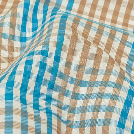 Turquoise, Amphora and White Plaid Twill Cotton Shirting