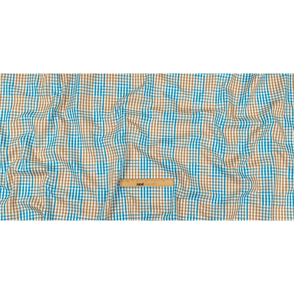 Turquoise, Amphora and White Plaid Twill Cotton Shirting