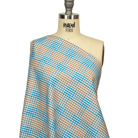 Turquoise, Amphora and White Plaid Twill Cotton Shirting