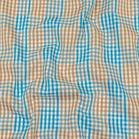 Turquoise, Amphora and White Plaid Twill Cotton Shirting