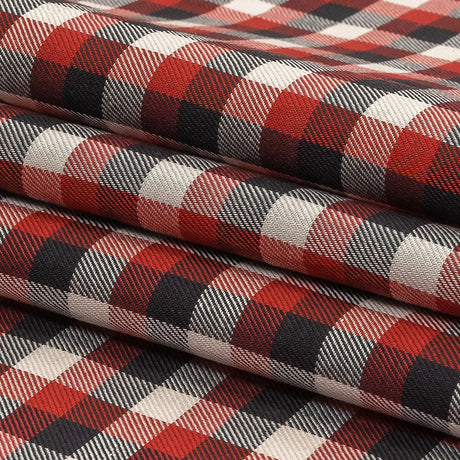Red, Black and White Checkered Twill Cotton Shirting