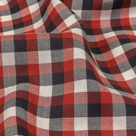 Red, Black and White Checkered Twill Cotton Shirting