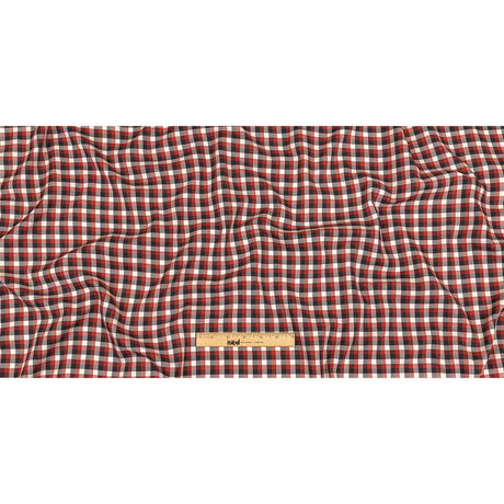 Red, Black and White Checkered Twill Cotton Shirting